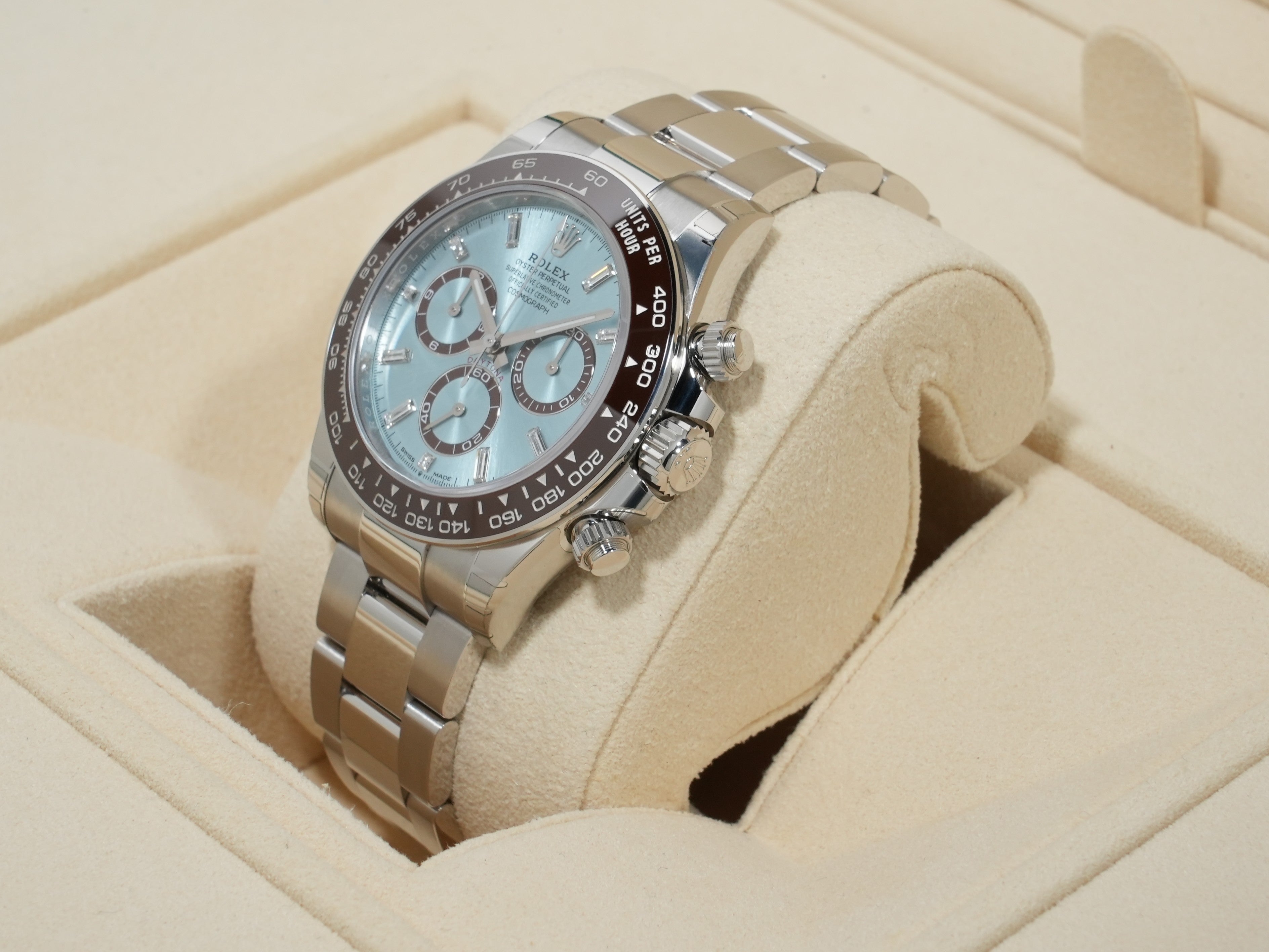 Rolex Daytona Ref. 126506A Platinum Ice Blue Dial with 11 Diamonds, Unused.