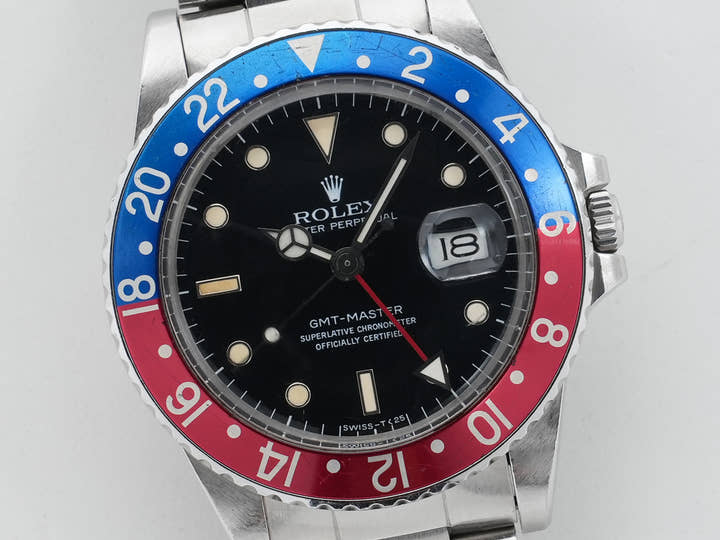 Rolex GMT Master Ref. 16750, stainless steel, black dial, Oyster bracelet, pre-owned (ep244ax3)
