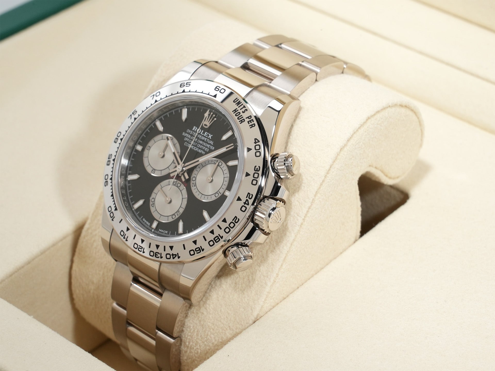 Rolex Daytona Ref. 126509 White Gold, Bright Black x Steel Dial, Unused  k7huurjq