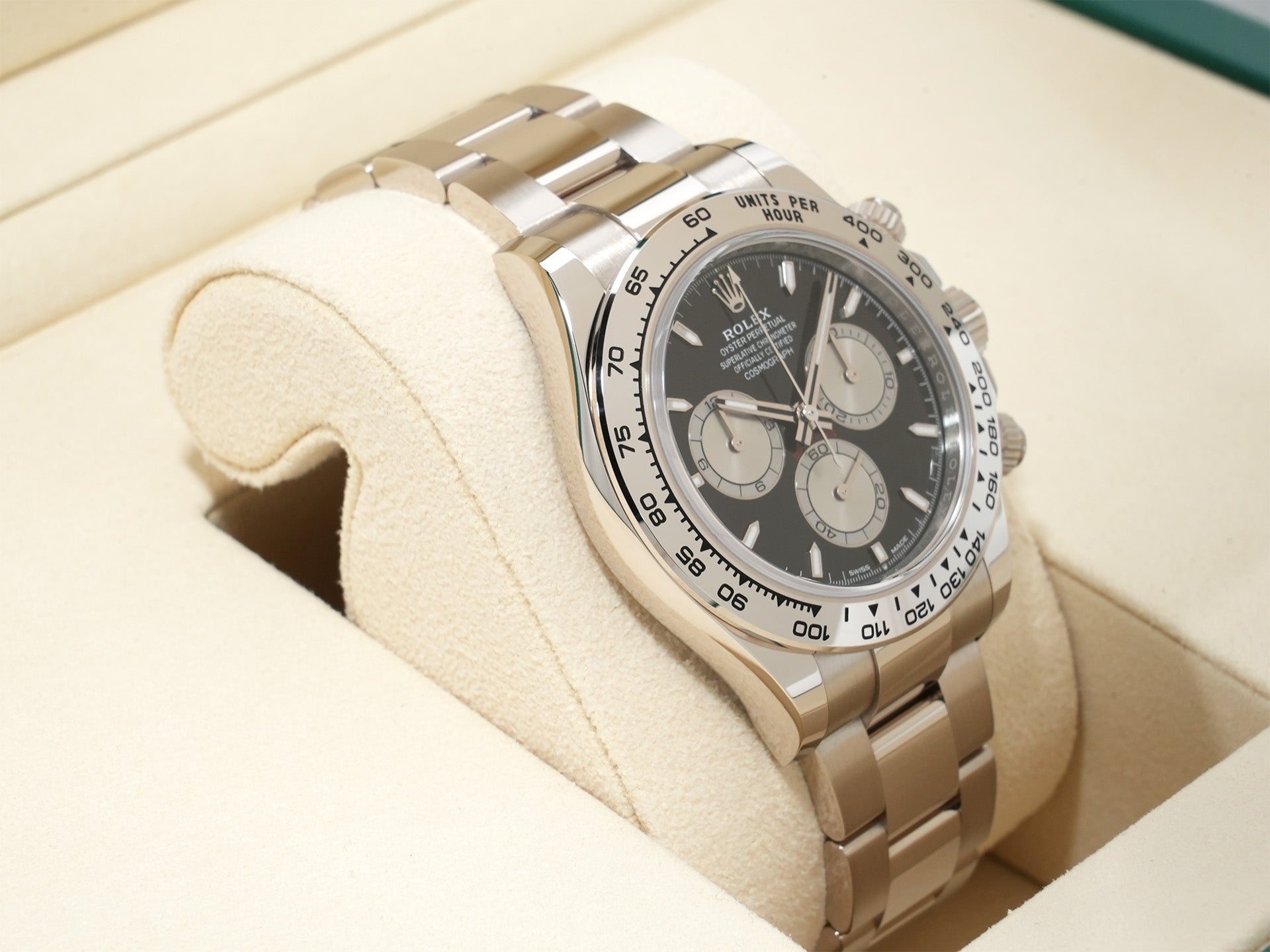 Rolex Daytona Ref. 126509 White Gold, Bright Black x Steel Dial, Unused  k7huurjq