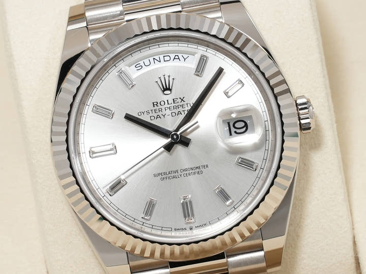 Rolex Day-Date 40 Ref. 228239A White Gold Silver x 10P Diamond Dial Pre-owned (Used)  zizkqen7