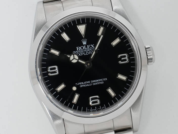 Rolex Explorer I Ref. 14270, stainless steel, black dial, Oyster bracelet, pre-owned.  (9gbiqw9x appears to be an internal reference number and not part of the product description)