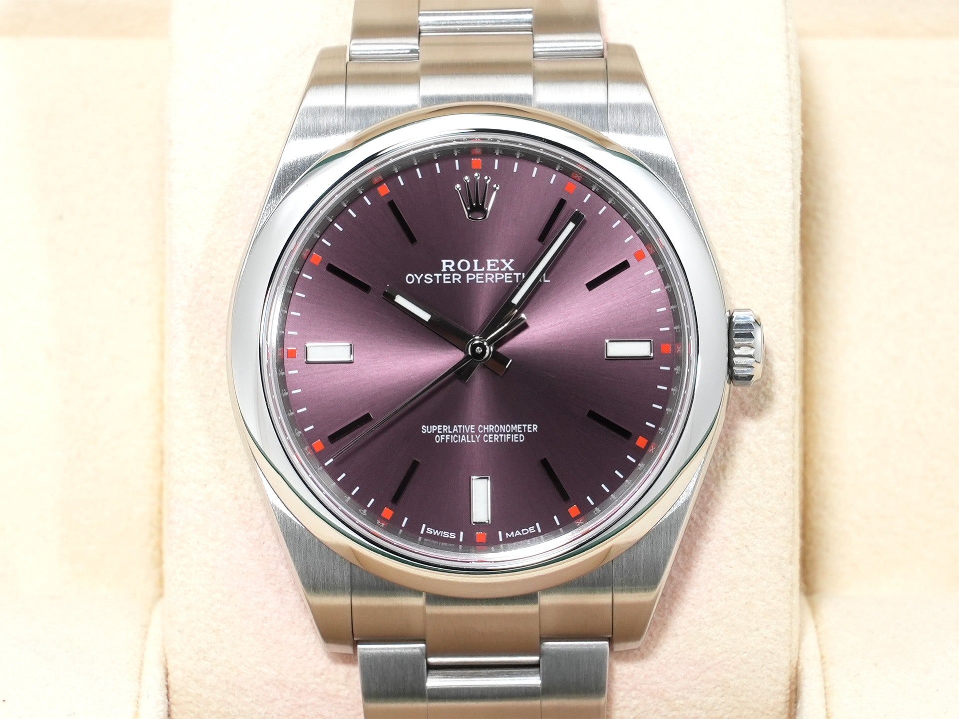 ロレックス オイスターパーペチュアル39 Ref.114300 ステンレススチール レッドグレープ文字盤 美品 yeyqd94k