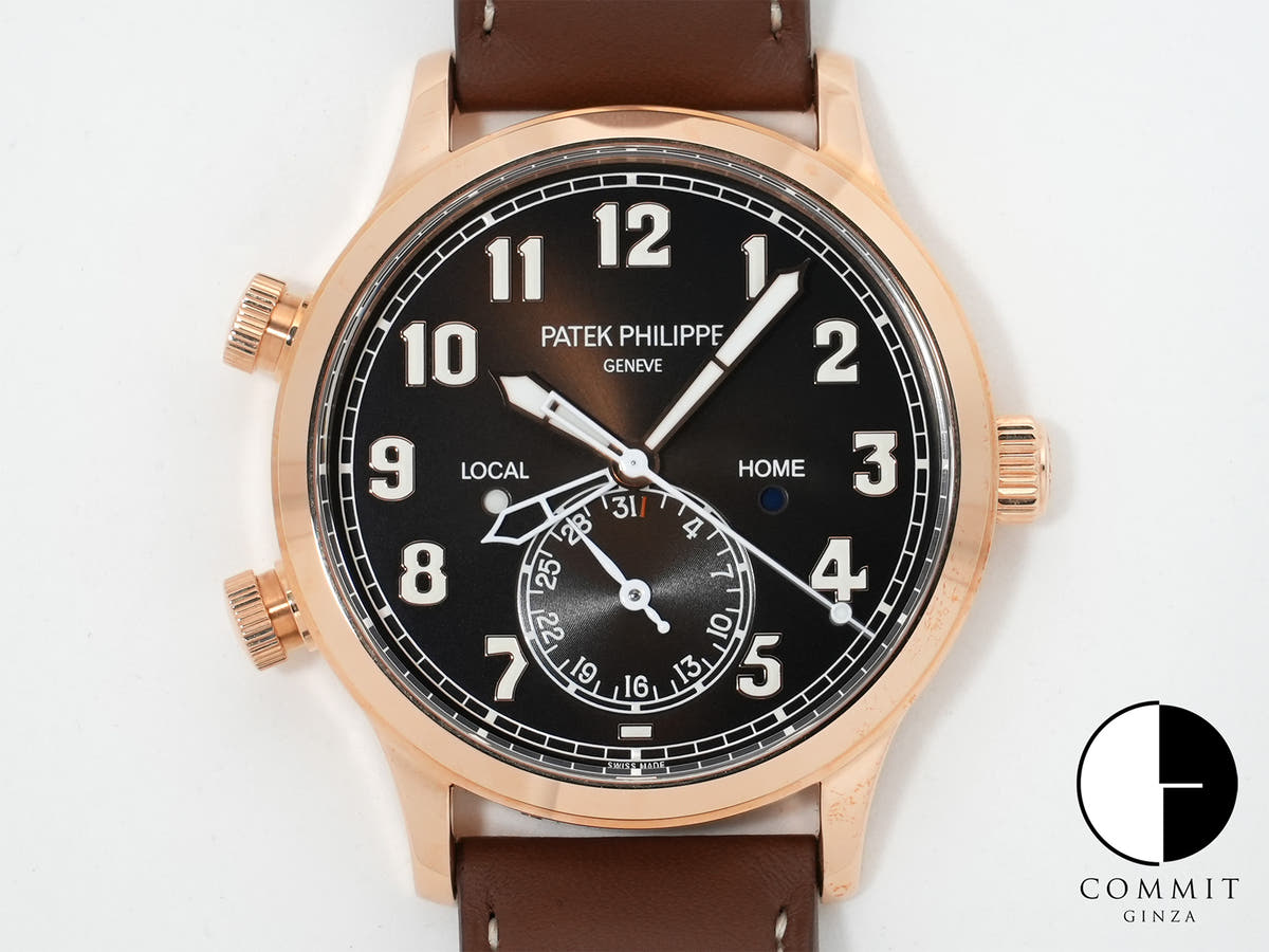 Patek Philippe Calatrava Pilot Travel Time Ref. 5524R-001 Rose Gold Brown Sunburst Dial, Unused.