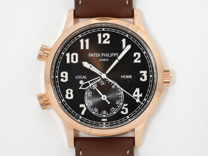 Patek Philippe Calatrava Pilot Travel Time Ref. 5524R-001 Rose Gold Brown Sunburst Dial, Unused.