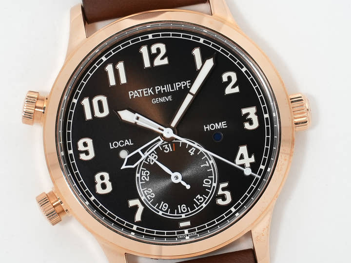 Patek Philippe Calatrava Pilot Travel Time Ref. 5524R-001 Rose Gold Brown Sunburst Dial, Unused.