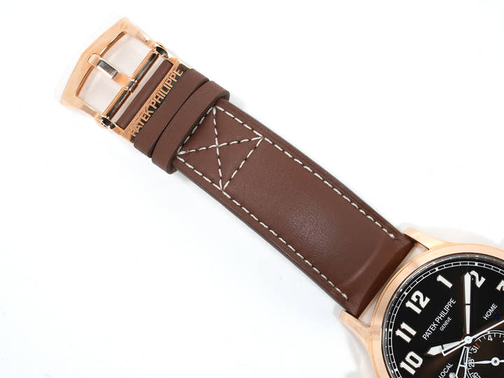 Patek Philippe Calatrava Pilot Travel Time Ref. 5524R-001 Rose Gold Brown Sunburst Dial, Unused.