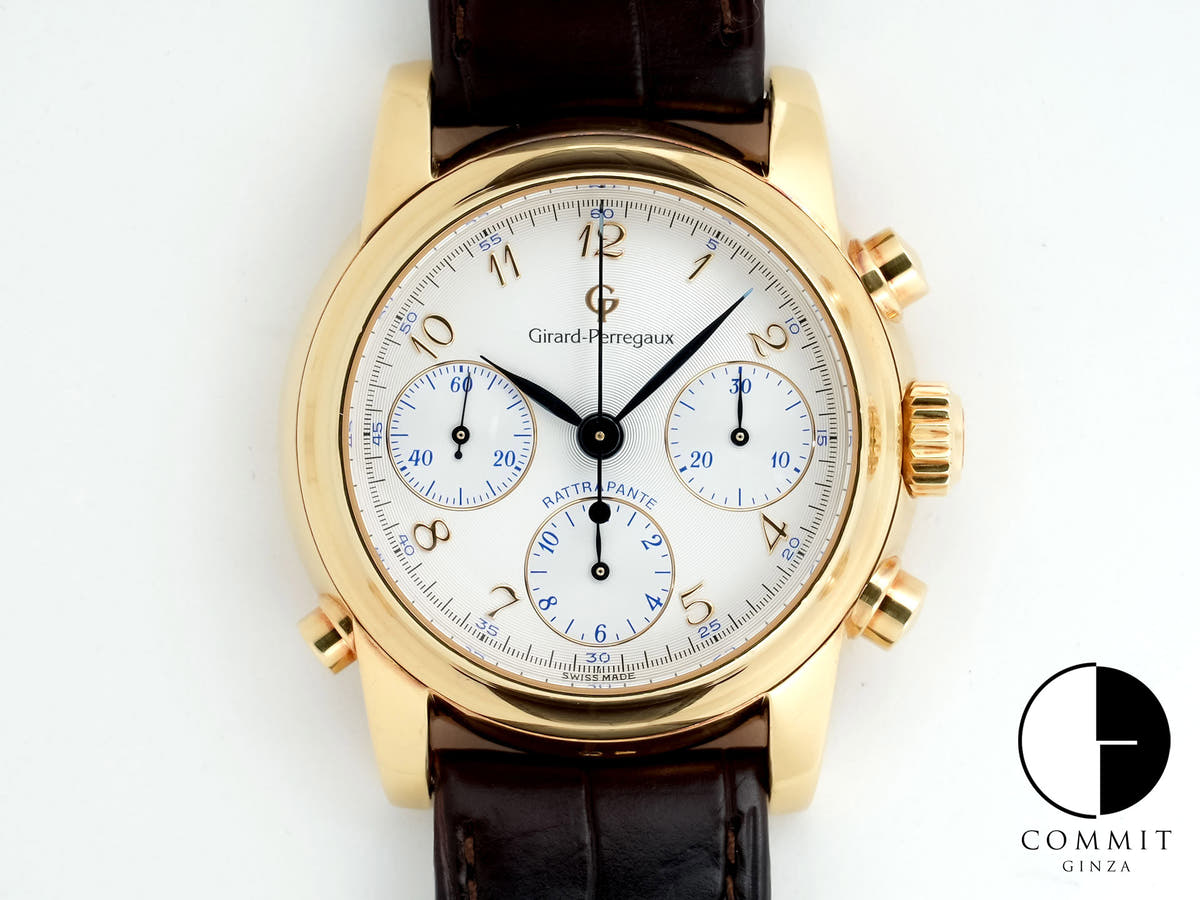 ジラールペルゴ クロノグラフ ラトラパンテ Ref.90100 18Kイエローゴールド シルバー文字盤 中古 7mvmj58y