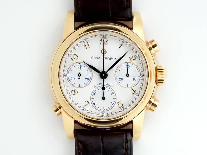 ジラールペルゴ クロノグラフ ラトラパンテ Ref.90100 18Kイエローゴールド シルバー文字盤 中古 7mvmj58y