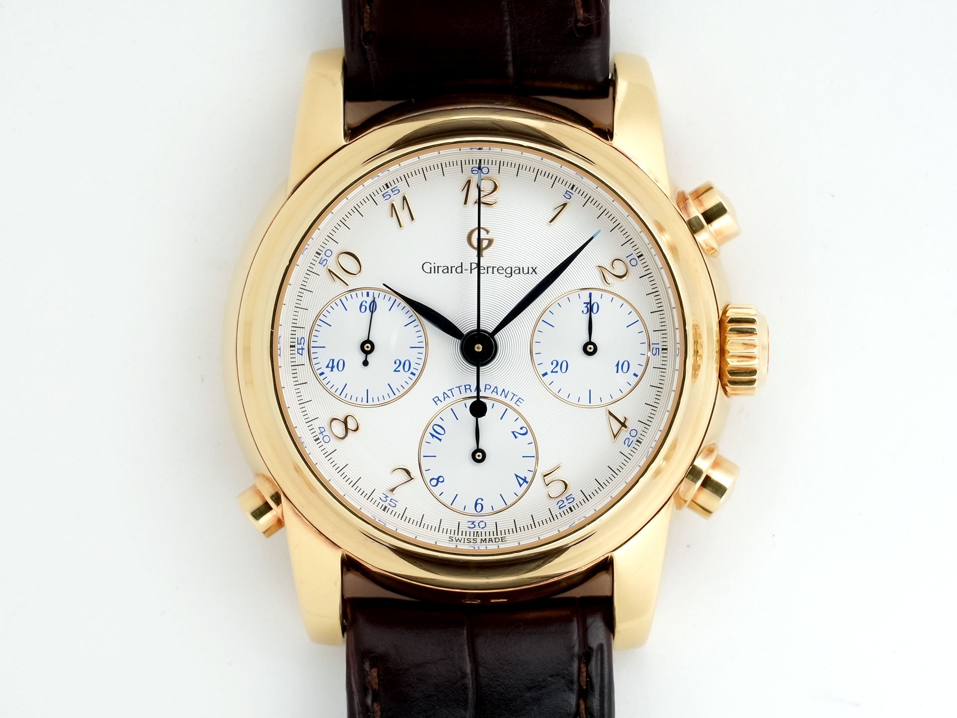 ジラールペルゴ クロノグラフ ラトラパンテ Ref.90100 18Kイエローゴールド シルバー文字盤 中古 7mvmj58y