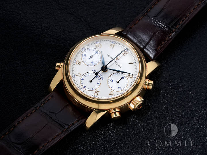 ジラールペルゴ クロノグラフ ラトラパンテ Ref.90100 18Kイエローゴールド シルバー文字盤 中古 7mvmj58y