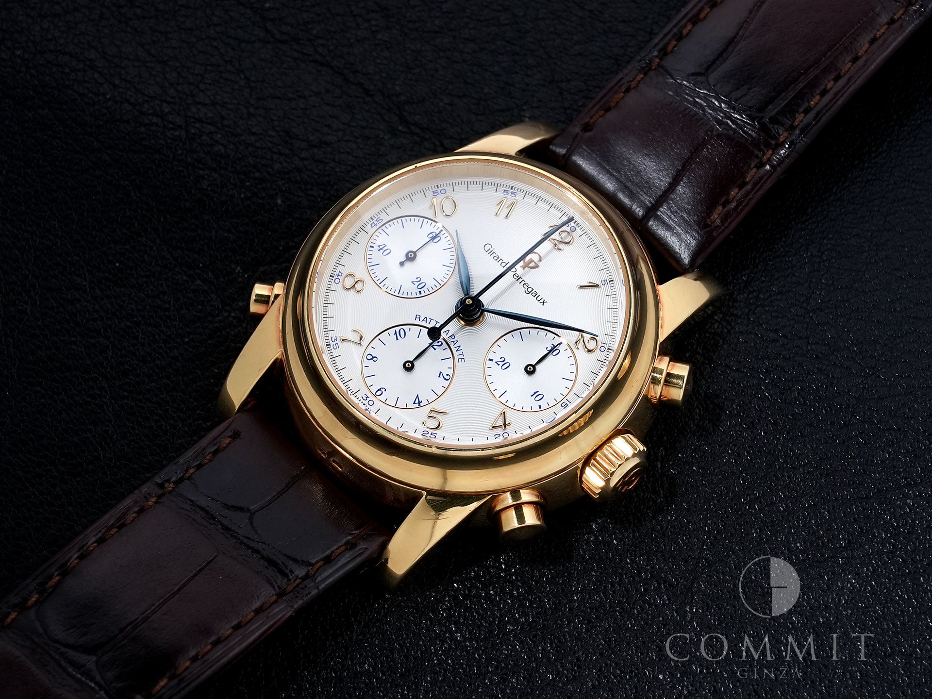 ジラールペルゴ クロノグラフ ラトラパンテ Ref.90100 18Kイエローゴールド シルバー文字盤 中古 7mvmj58y