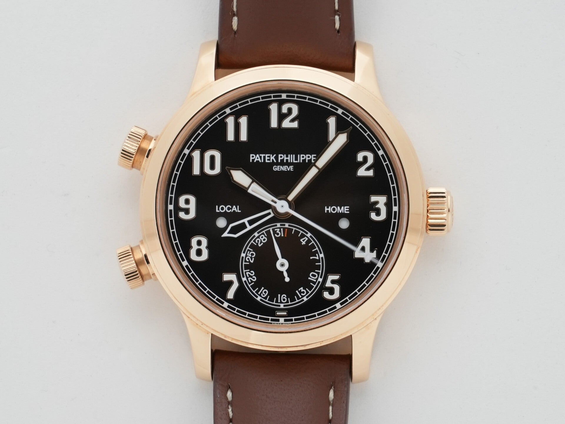 パテックフィリップ カラトラバ パイロット トラベルタイム Ref.7234R-001 ローズゴールド ブラウン文字盤 美中古 v46geafb