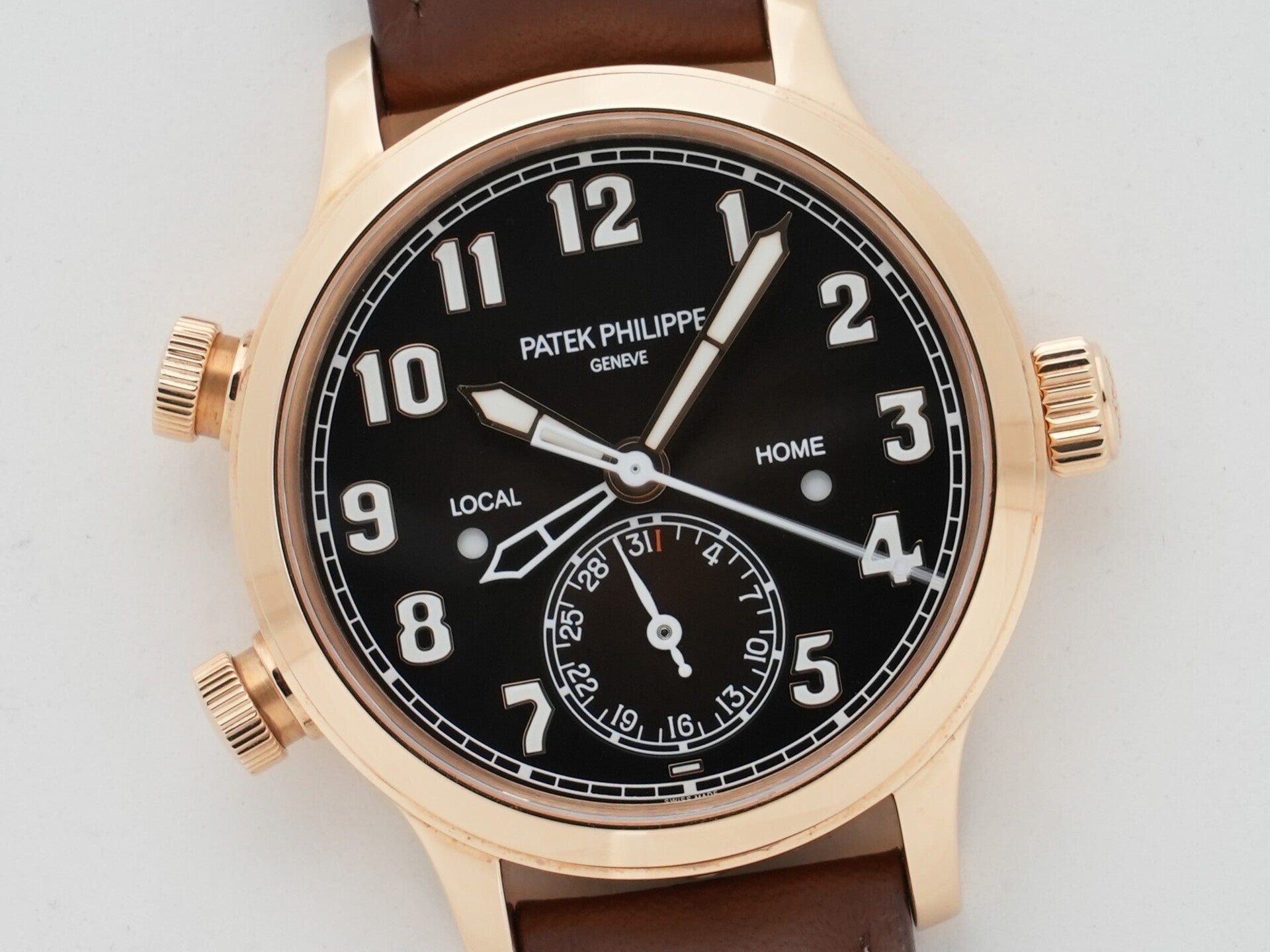 パテックフィリップ カラトラバ パイロット トラベルタイム Ref.7234R-001 ローズゴールド ブラウン文字盤 美中古 v46geafb