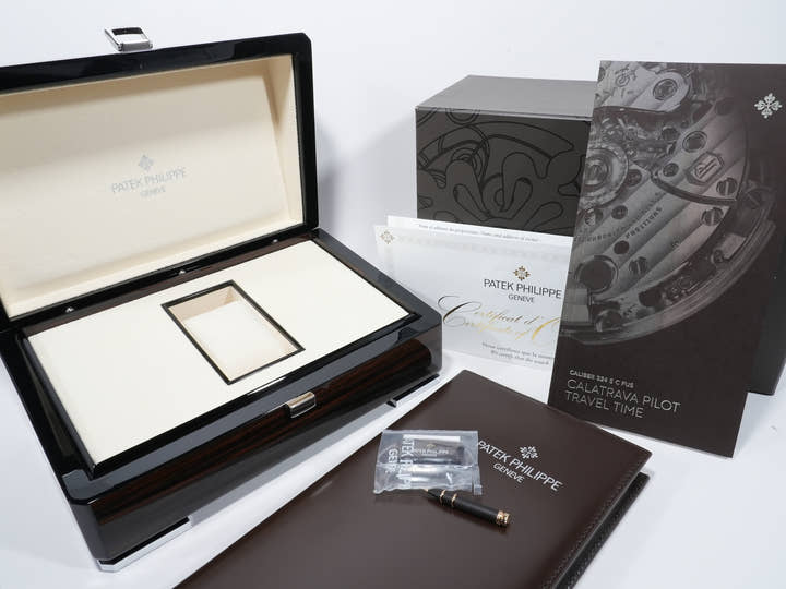 パテックフィリップ カラトラバ パイロット トラベルタイム Ref.7234R-001 ローズゴールド ブラウン文字盤 美中古 v46geafb