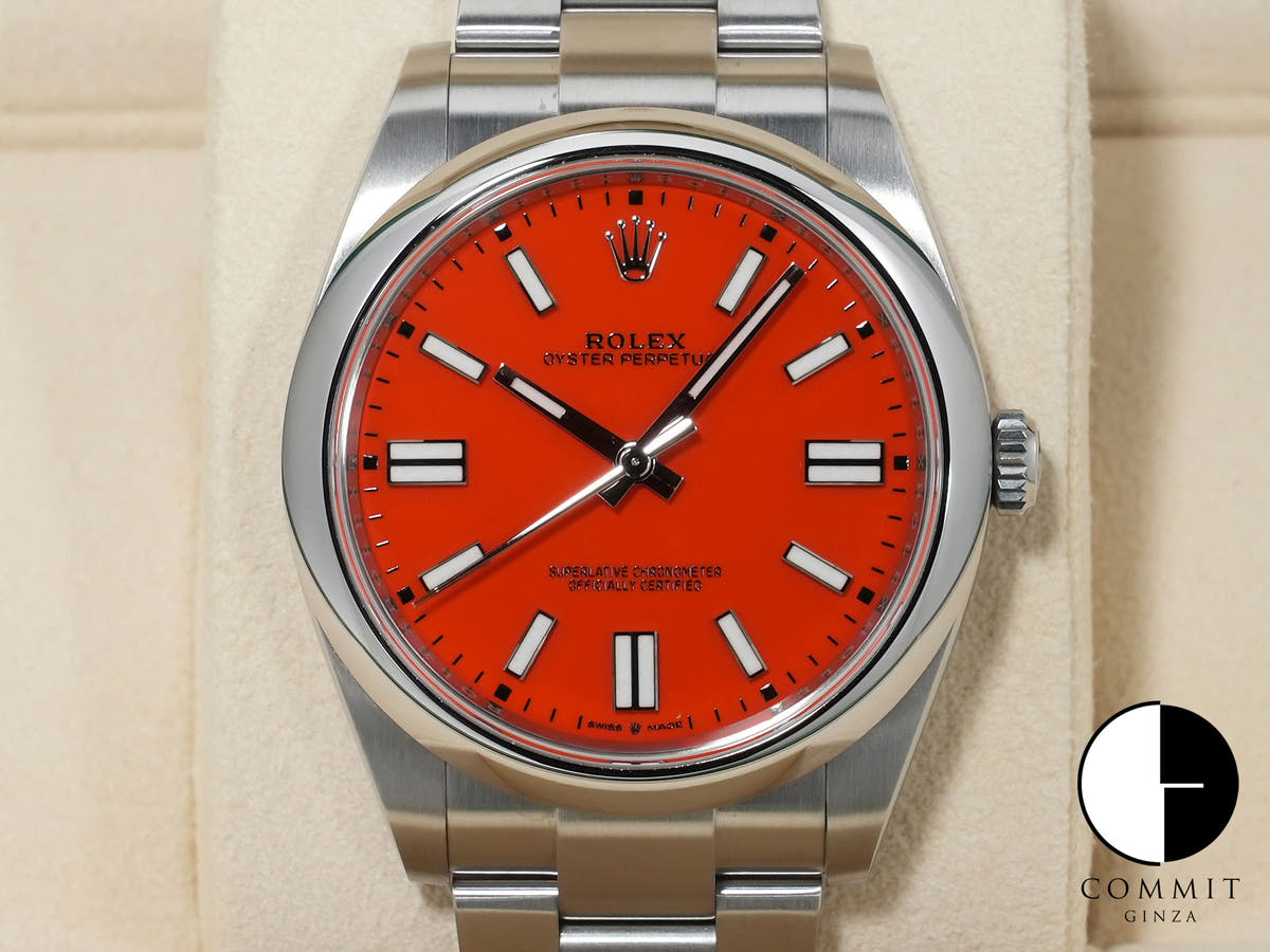 ロレックス オイスターパーペチュアル41 Ref.124300 ステンレススチール コーラルレッド文字盤 中古 rcbtv744