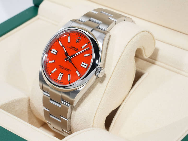 ロレックス オイスターパーペチュアル41 Ref.124300 ステンレススチール コーラルレッド文字盤 中古 rcbtv744
