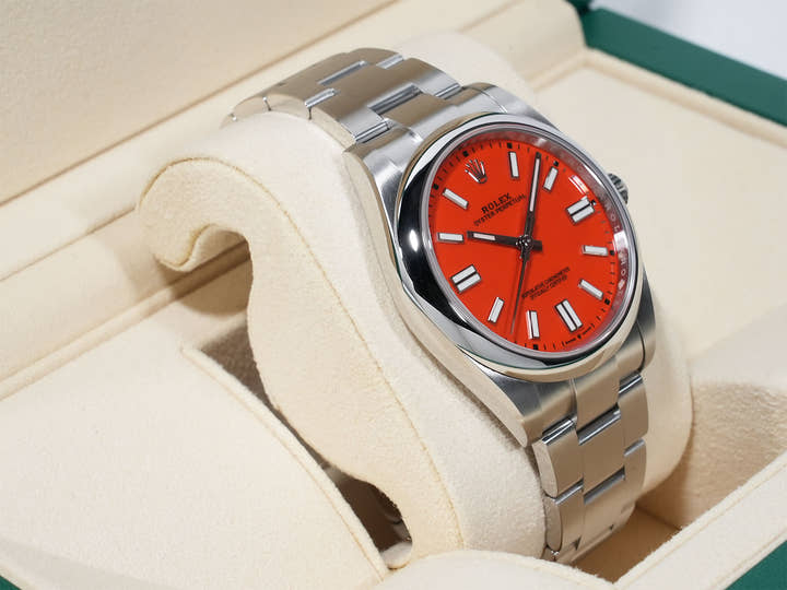 ロレックス オイスターパーペチュアル41 Ref.124300 ステンレススチール コーラルレッド文字盤 中古 rcbtv744