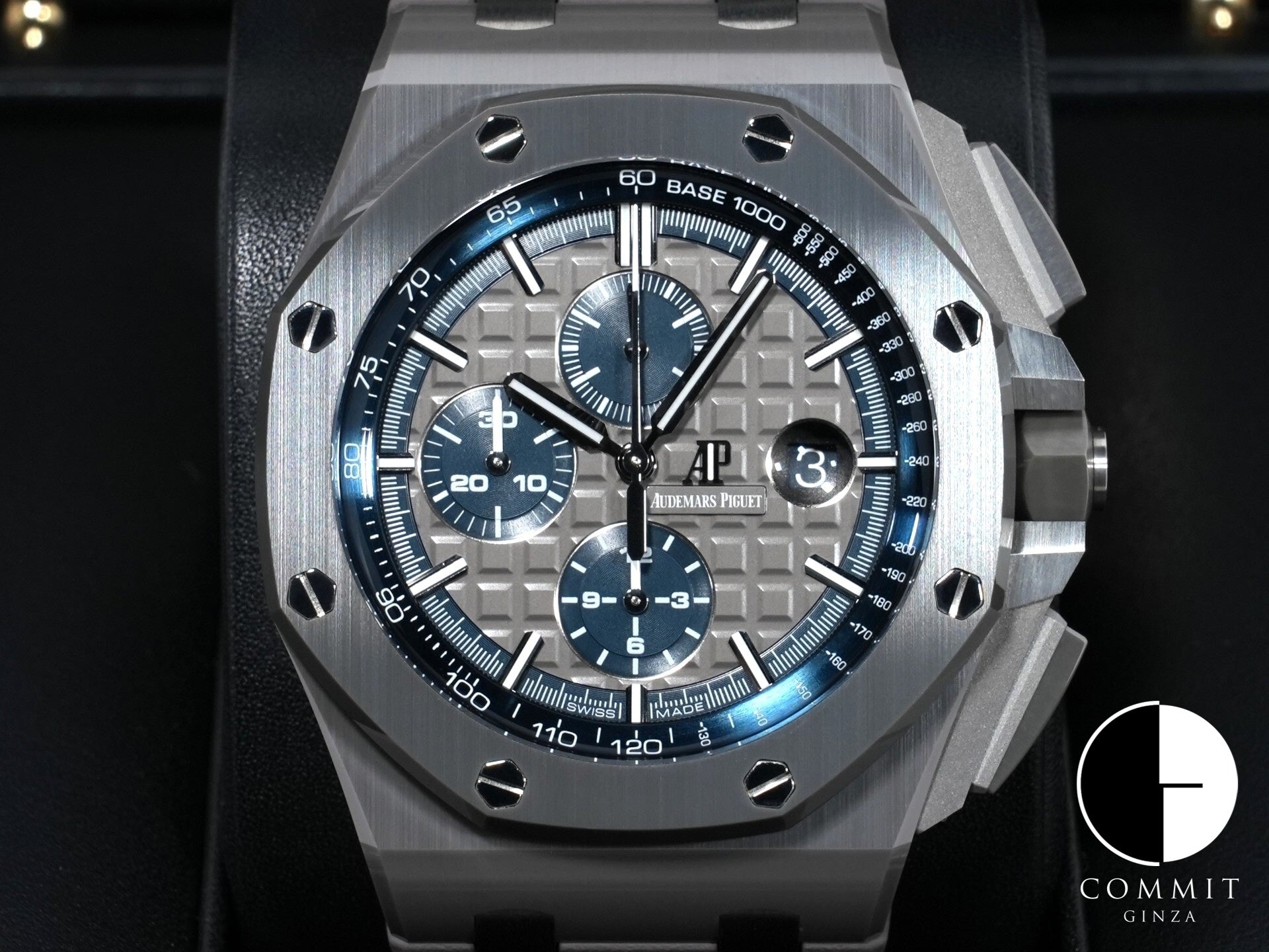 オーデマピゲ ロイヤルオーク オフショア クロノグラフ Ref.26405CG.OO.A004CA.01 セラミック グレーxブルー文字盤 美品 8ptsvypa