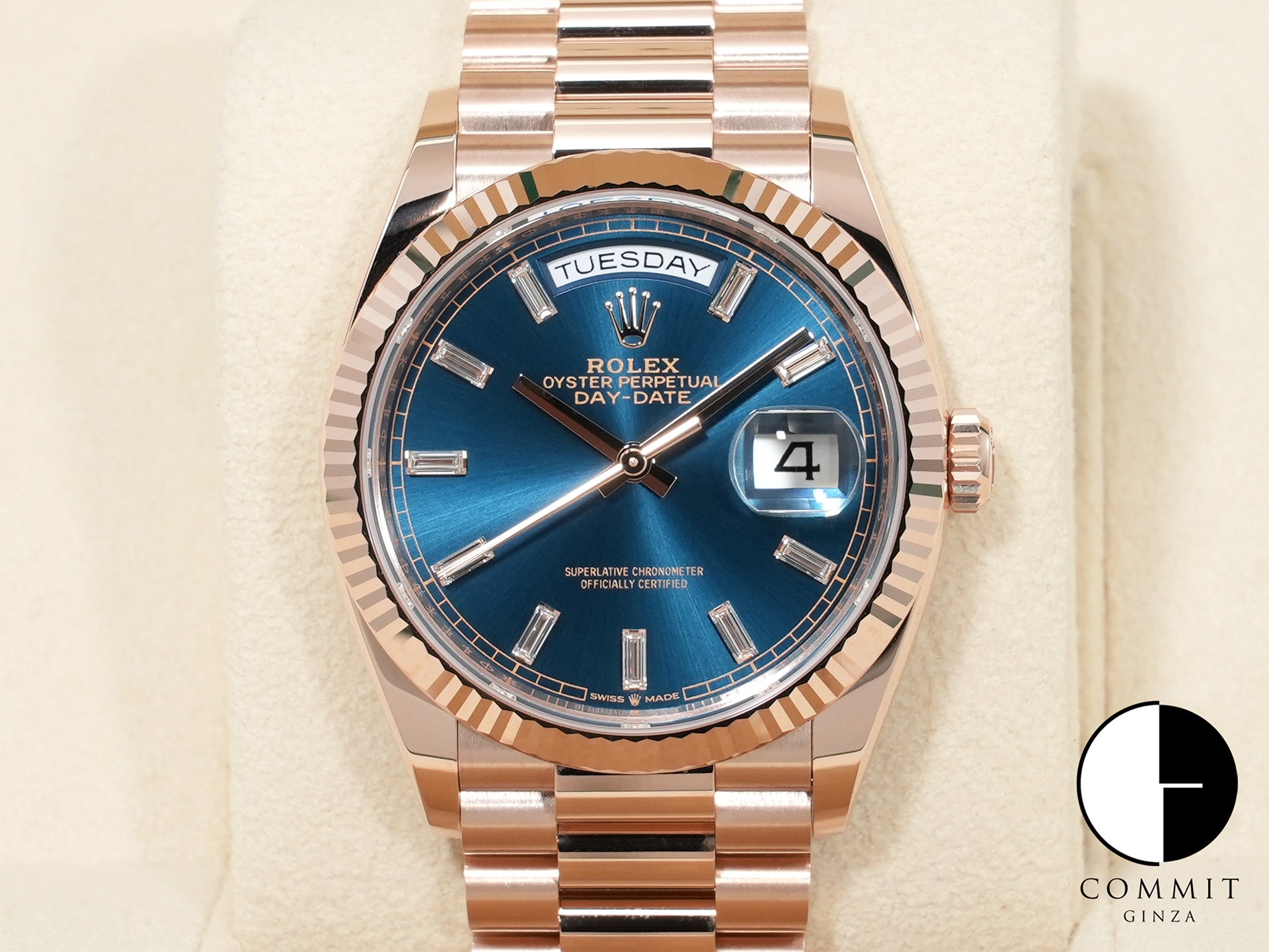 Rolex Day-Date 36 Ref. 128235 Everose Gold Blue-Green Dial Excellent Condition gyqhq4a7