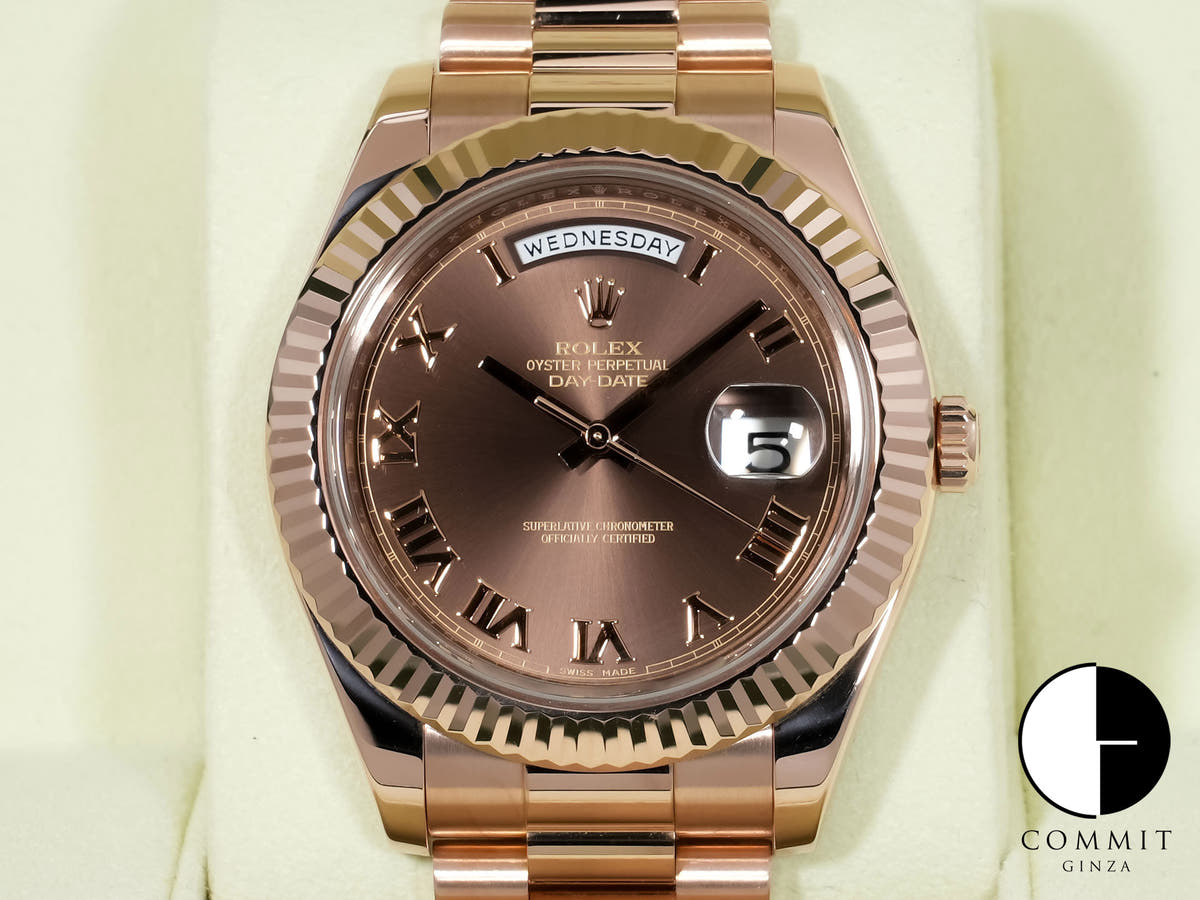 ロレックス デイデイトII Ref.218235 エバーローズゴールド チョコレート文字盤 美中古 osstmfaj
