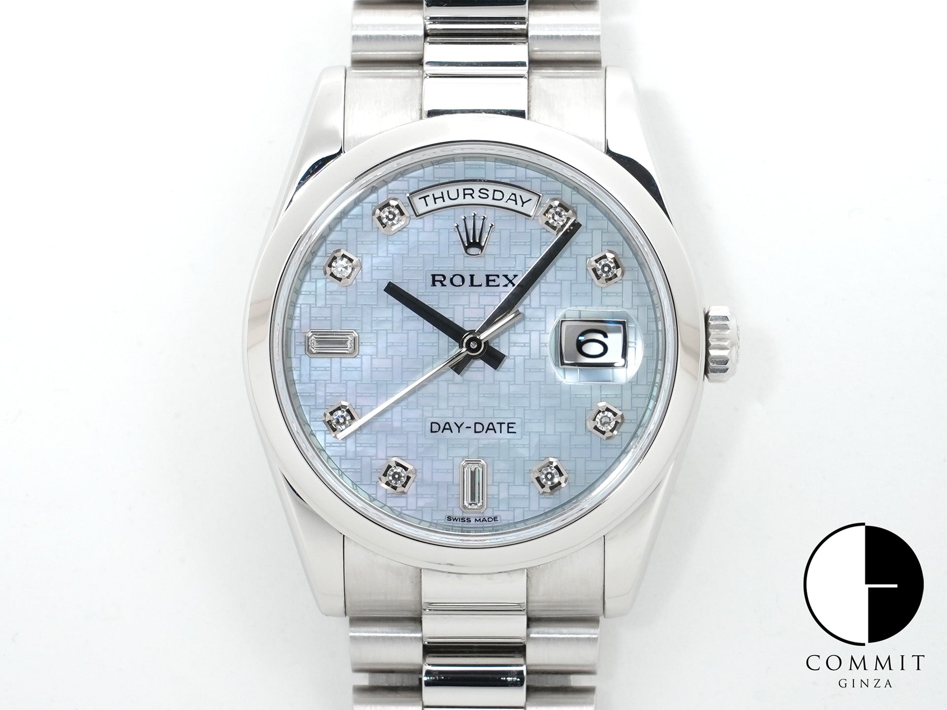 ロレックス デイデイト36 Ref.118206A プラチナ マザーオブパールx10Pダイヤ文字盤 中古 8texga9v