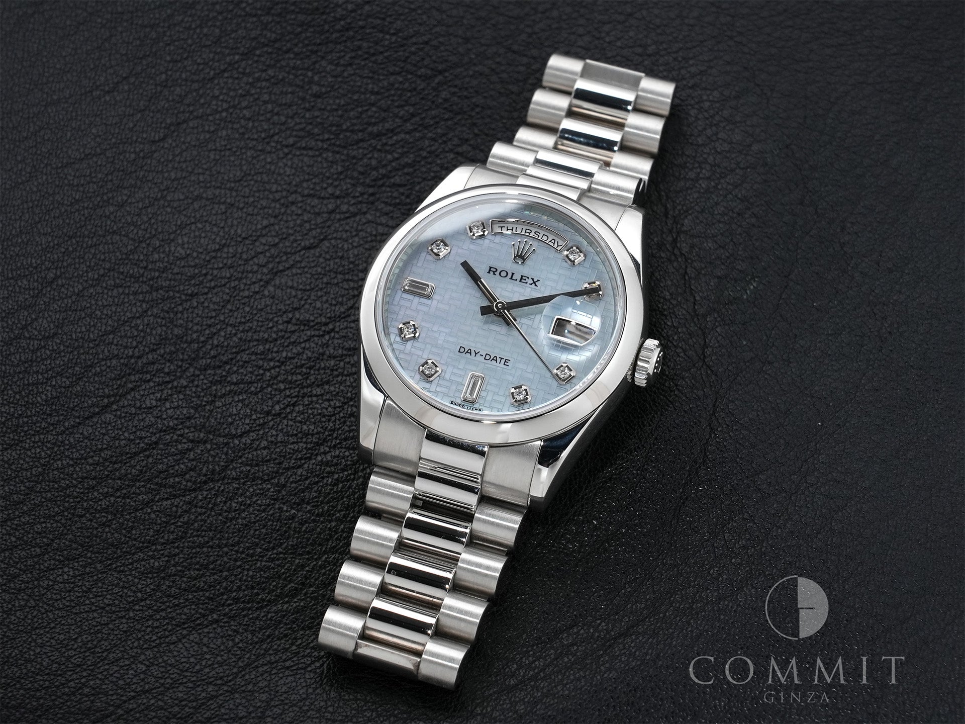 ロレックス デイデイト36 Ref.118206A プラチナ マザーオブパールx10Pダイヤ文字盤 中古 8texga9v