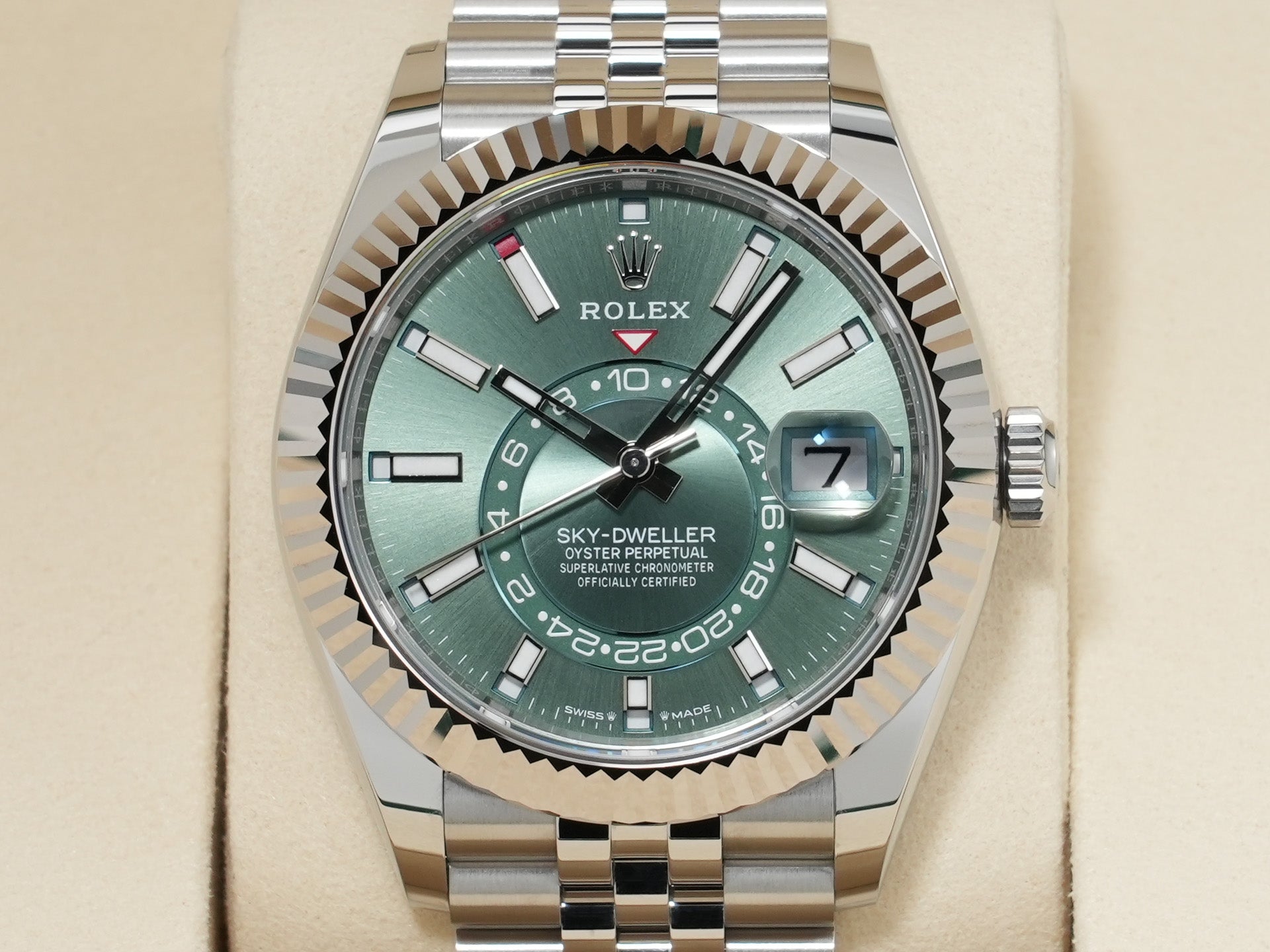 Rolex Sky-Dweller Ref. 336934 Stainless Steel/White Gold Mint Green Dial Jubilee Bracelet Unused rumdkvsa