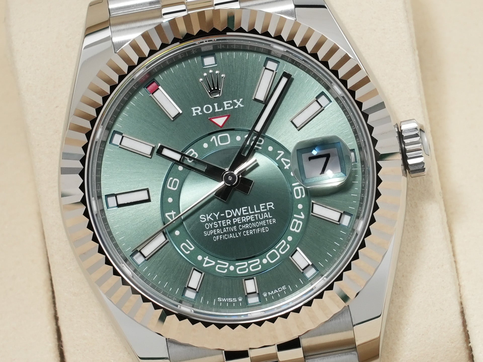 Rolex Sky-Dweller Ref. 336934 Stainless Steel/White Gold Mint Green Dial Jubilee Bracelet Unused rumdkvsa