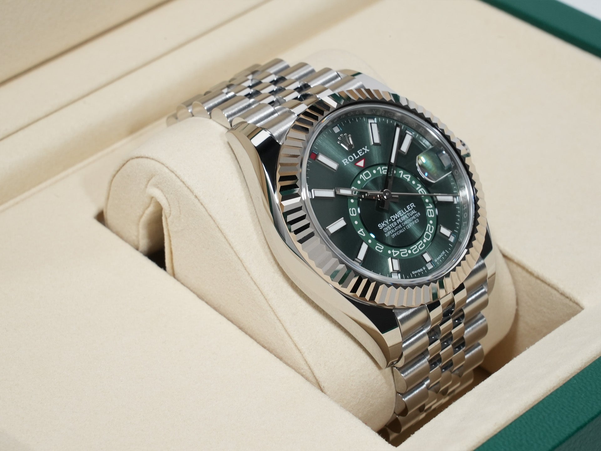 Rolex Sky-Dweller Ref. 336934 Stainless Steel/White Gold Mint Green Dial Jubilee Bracelet Unused rumdkvsa