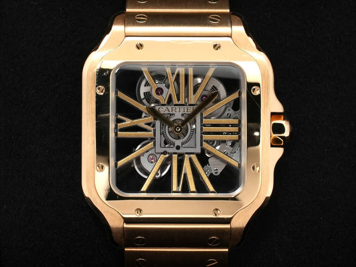 Cartier Santos de Cartier LM Ref. WHSA0042 Yellow Gold Skeleton Dial Excellent Condition Pre-Owned zey2gauv