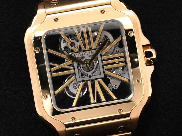 Cartier Santos de Cartier LM Ref. WHSA0042 Yellow Gold Skeleton Dial Excellent Condition Pre-Owned zey2gauv