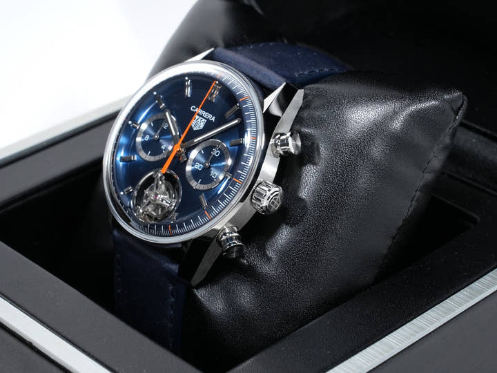 TAG Heuer Carrera Tourbillon Chronograph Ref. CBS5010.FC6543 Stainless Steel Blue Dial Pre-owned g37x7br9