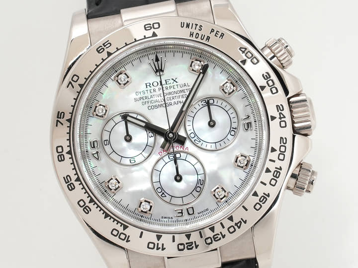 ロレックス デイトナ Ref.116519 ホワイトゴールド ホワイトシェルx10Pダイヤ文字盤 中古 tocmr6s2