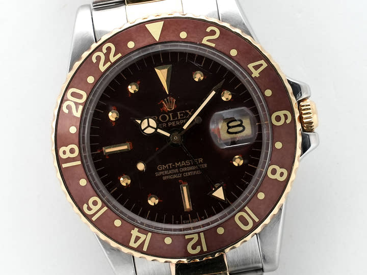 ロレックス GMTマスター Ref.1675/3 ステンレススチール/イエローゴールド ブラウン文字盤 オイスターブレスレット 中古 dtwmxxx3