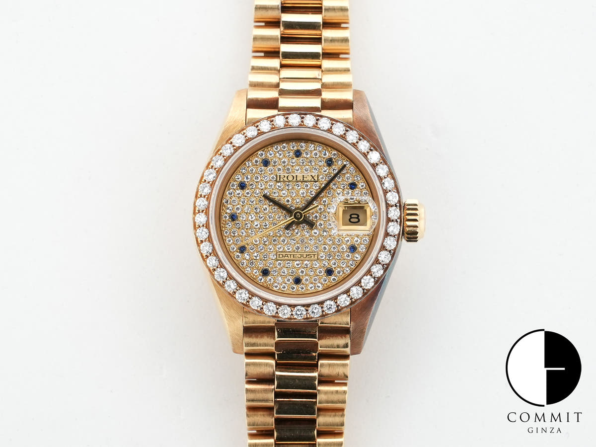 Pre-owned Rolex Datejust Ref. 69138 Yellow Gold with 11 Pave Diamonds and Sapphire Dial (r5c3vggt)