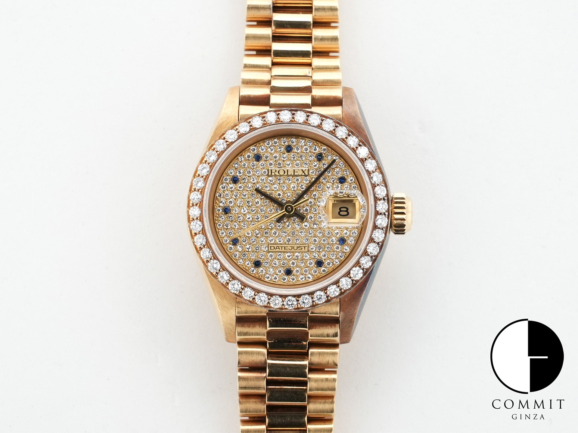 Pre-owned Rolex Datejust Ref. 69138 Yellow Gold with 11 Pave Diamonds and Sapphire Dial (r5c3vggt)