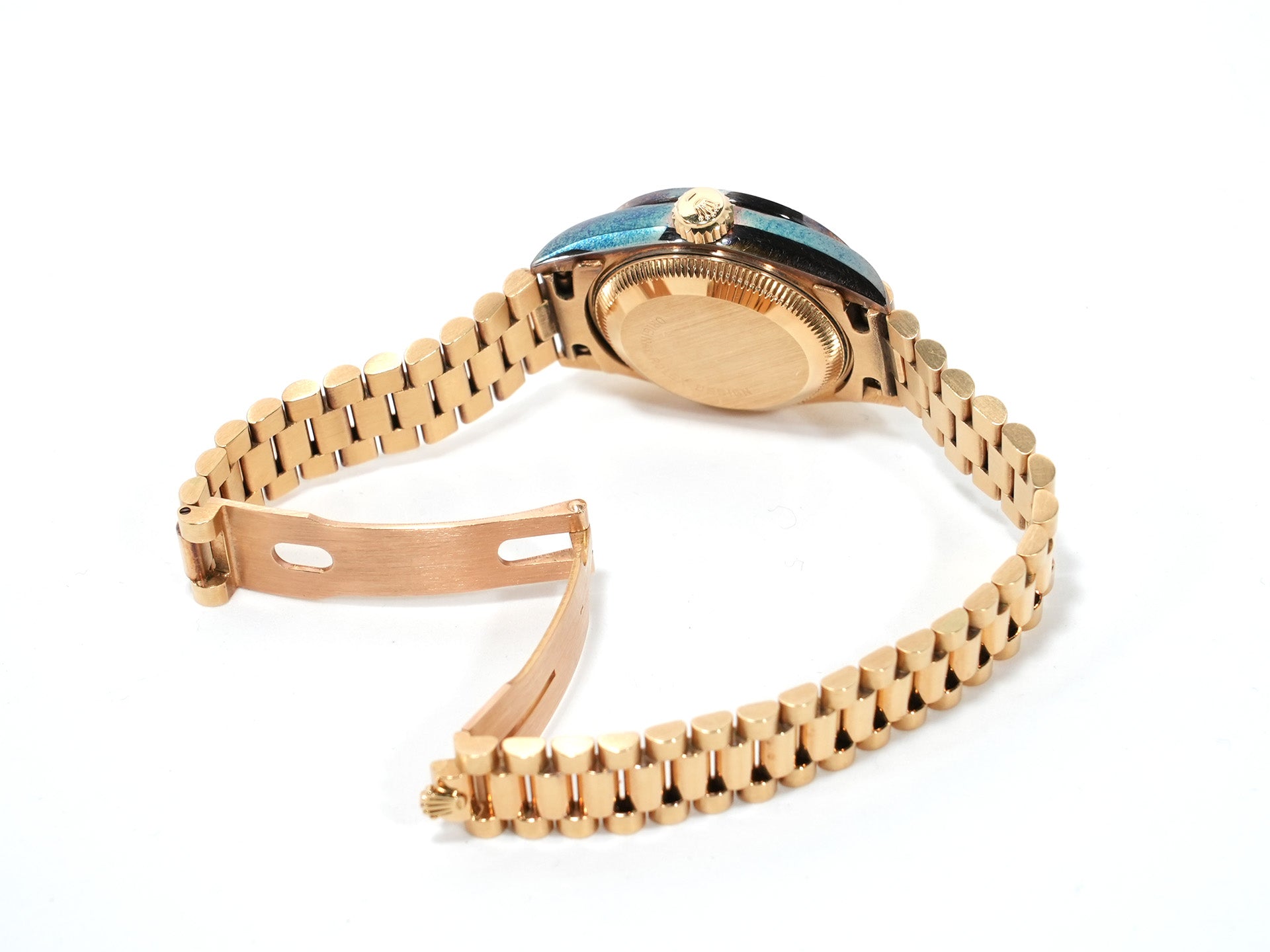 Pre-owned Rolex Datejust Ref. 69138 Yellow Gold with 11 Pave Diamonds and Sapphire Dial (r5c3vggt)