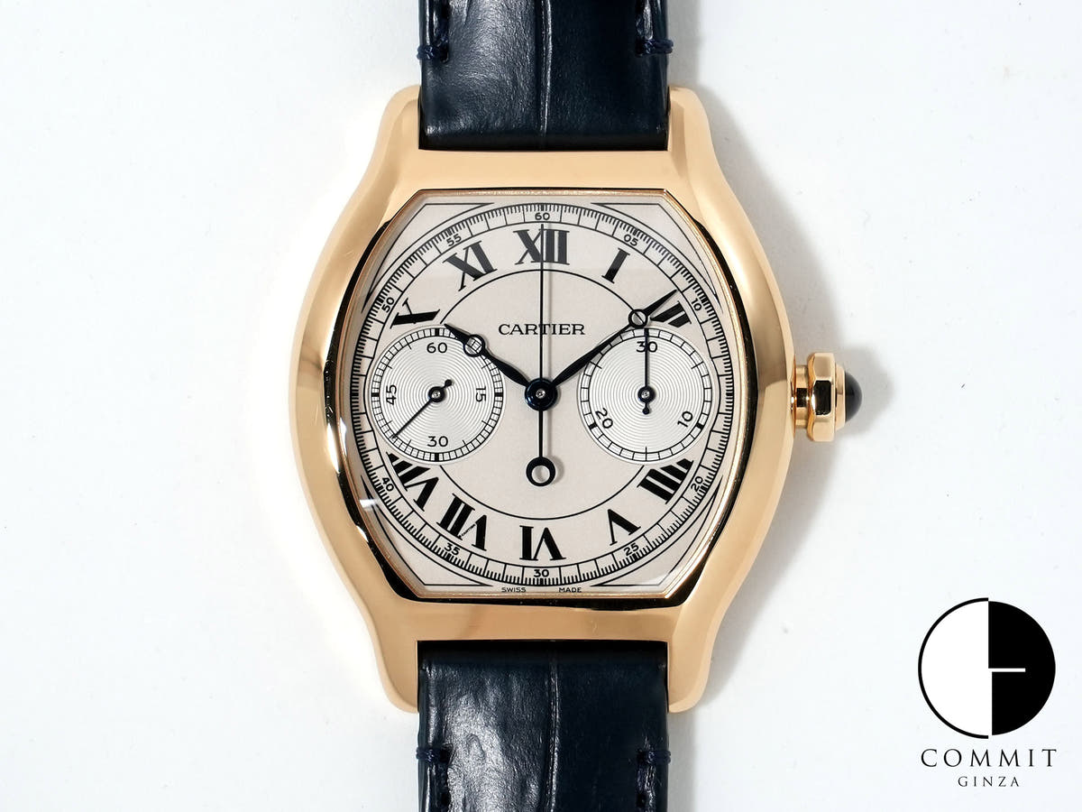 Cartier Tortue Monopusher Chronograph Ref. WHTO0007 Yellow Gold with Silver Dial, Excellent Condition, awg75x49