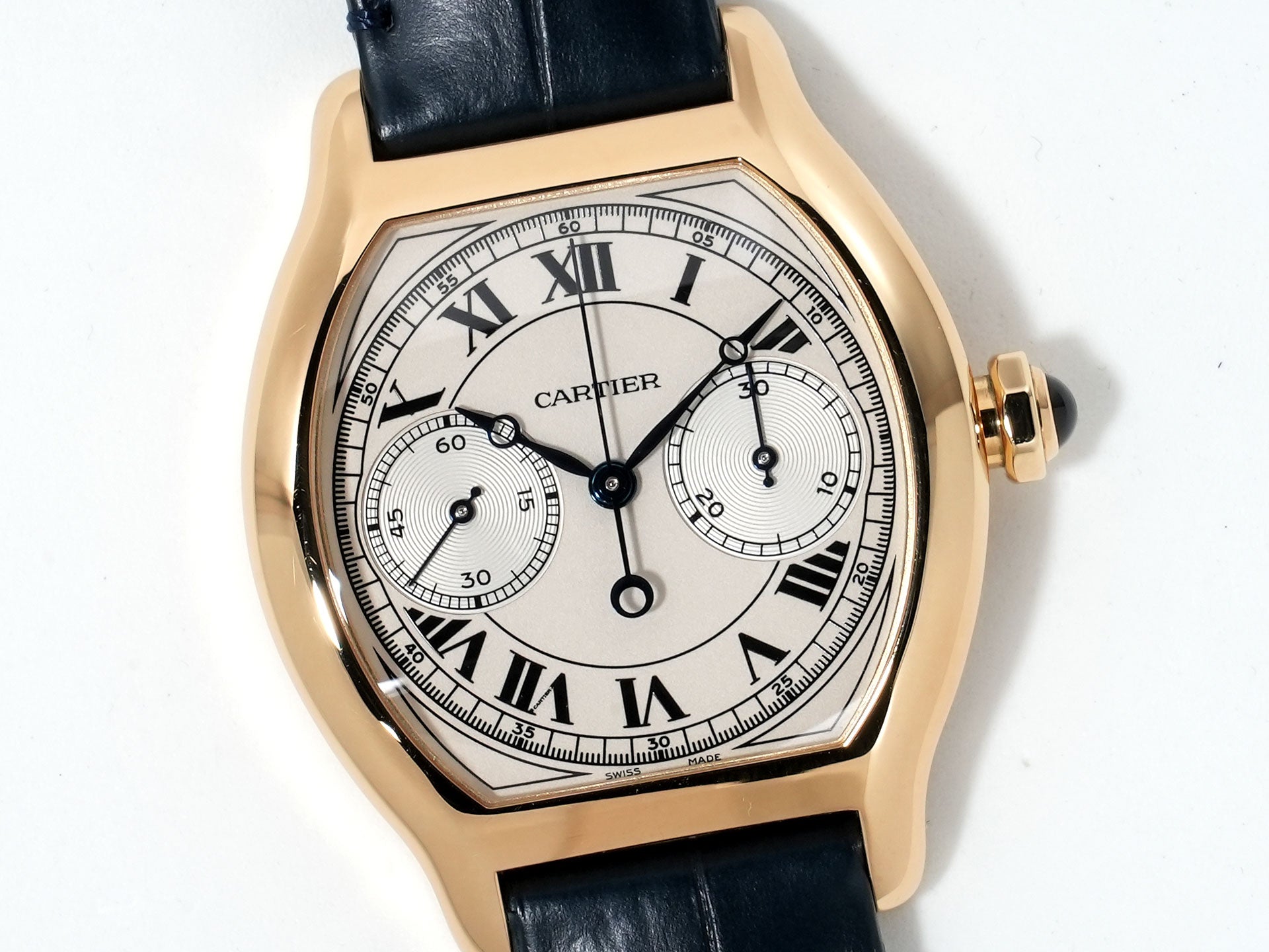 Cartier Tortue Monopusher Chronograph Ref. WHTO0007 Yellow Gold with Silver Dial, Excellent Condition, awg75x49