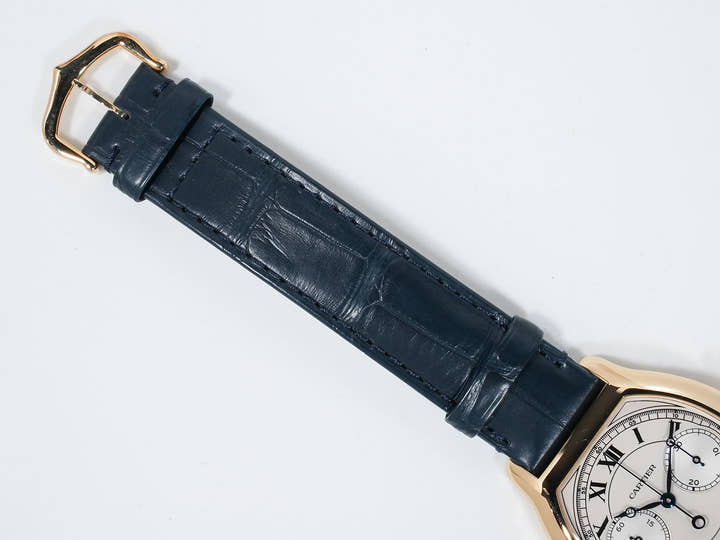 Cartier Tortue Monopusher Chronograph Ref. WHTO0007 Yellow Gold with Silver Dial, Excellent Condition, awg75x49