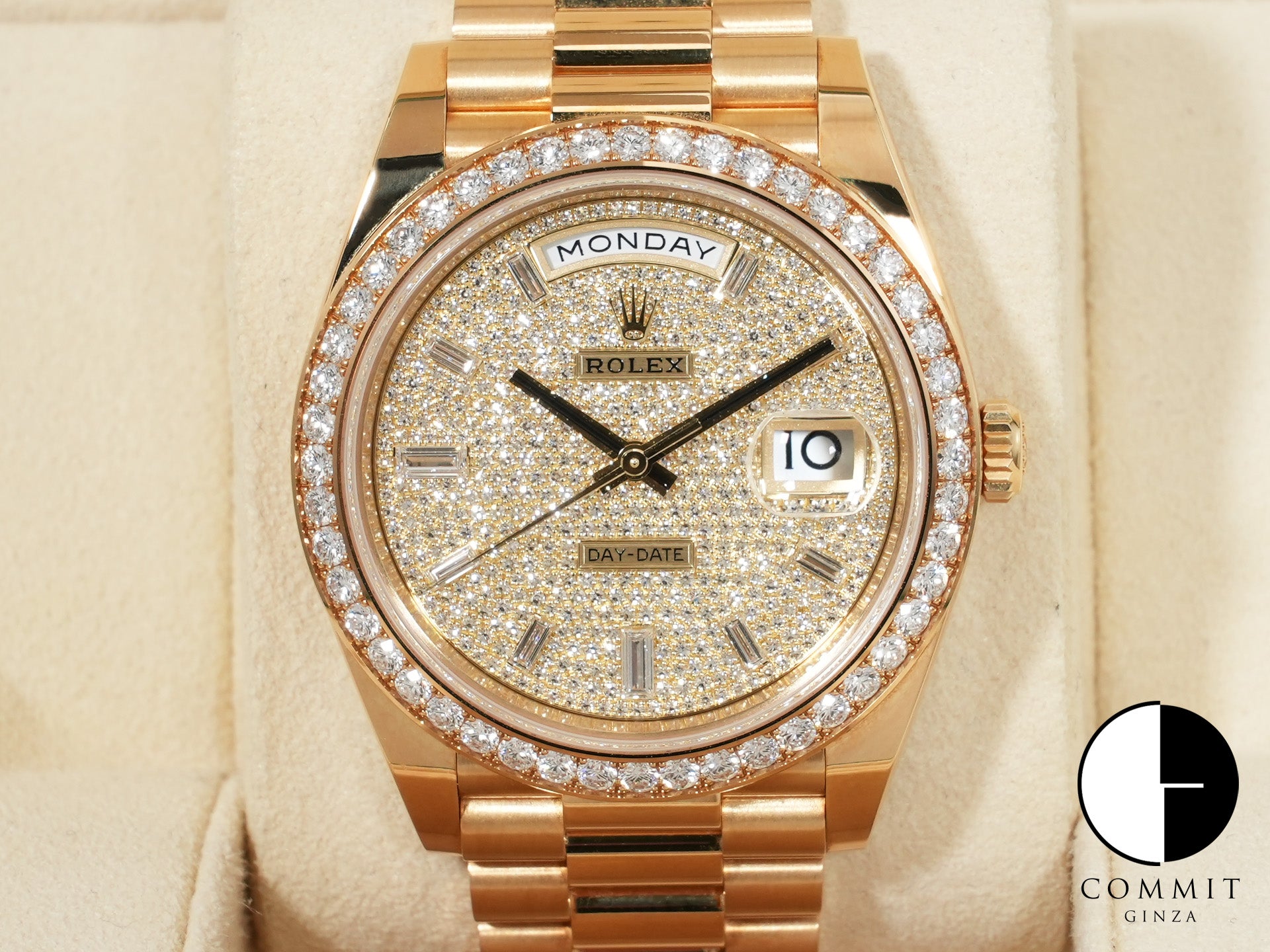 ロレックス デイデイト40 Ref.228348RBR イエローゴールド パヴェダイヤモンドx10Pダイヤ文字盤 中古 7rtzvvzp