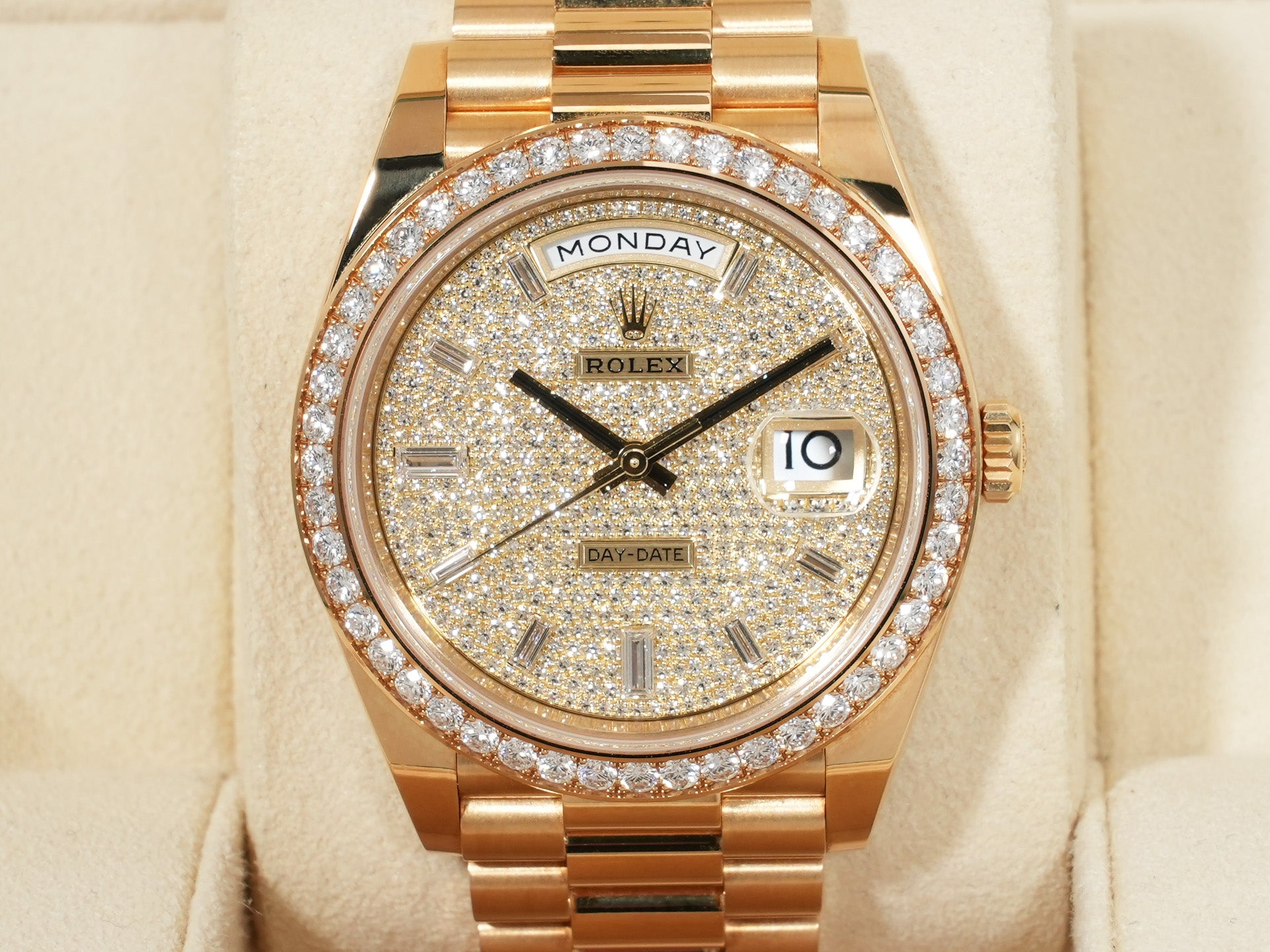 ロレックス デイデイト40 Ref.228348RBR イエローゴールド パヴェダイヤモンドx10Pダイヤ文字盤 中古 7rtzvvzp