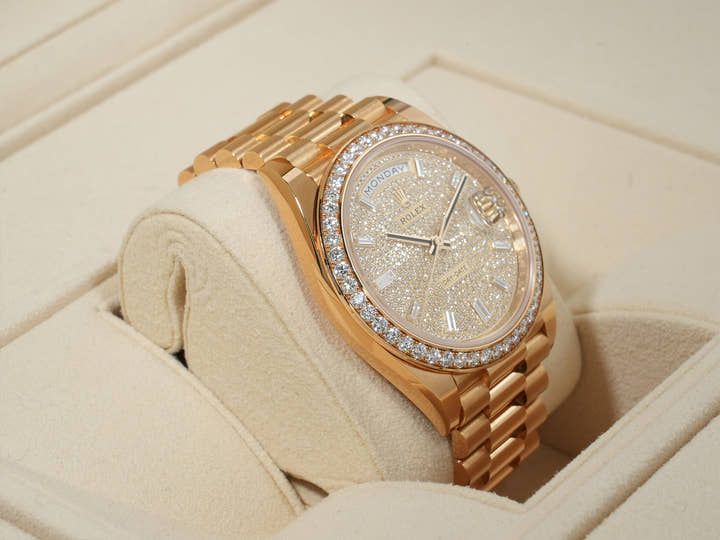 ロレックス デイデイト40 Ref.228348RBR イエローゴールド パヴェダイヤモンドx10Pダイヤ文字盤 中古 7rtzvvzp