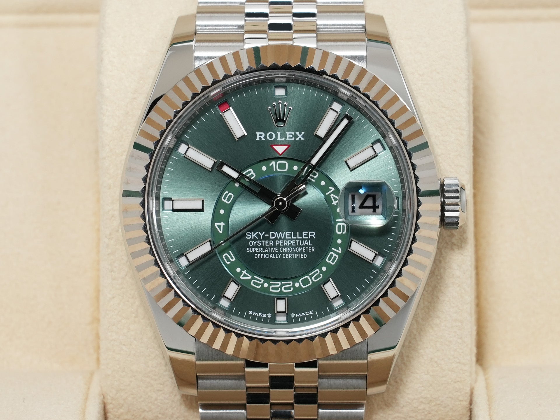 ロレックス スカイドゥエラー Ref.336934 ステンレススチール/ホワイトゴールド ミントグリーン文字盤 ジュビリーブレスレット 美中古 rdjt62zp