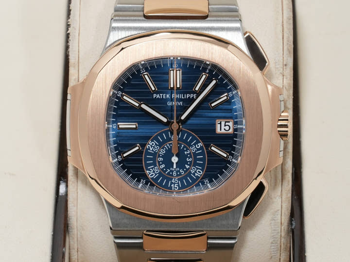 パテックフィリップ ノーチラス クロノグラフ Ref.5980/1AR-001 ステンレススチール/ローズゴールド ブルー文字盤 中古 hazxvdjg