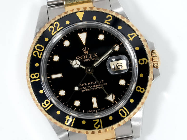 ロレックス GMTマスターII Ref.16713 ステンレススチール/イエローゴールド ブラック文字盤 オイスターブレスレット 中古 ygieugp7