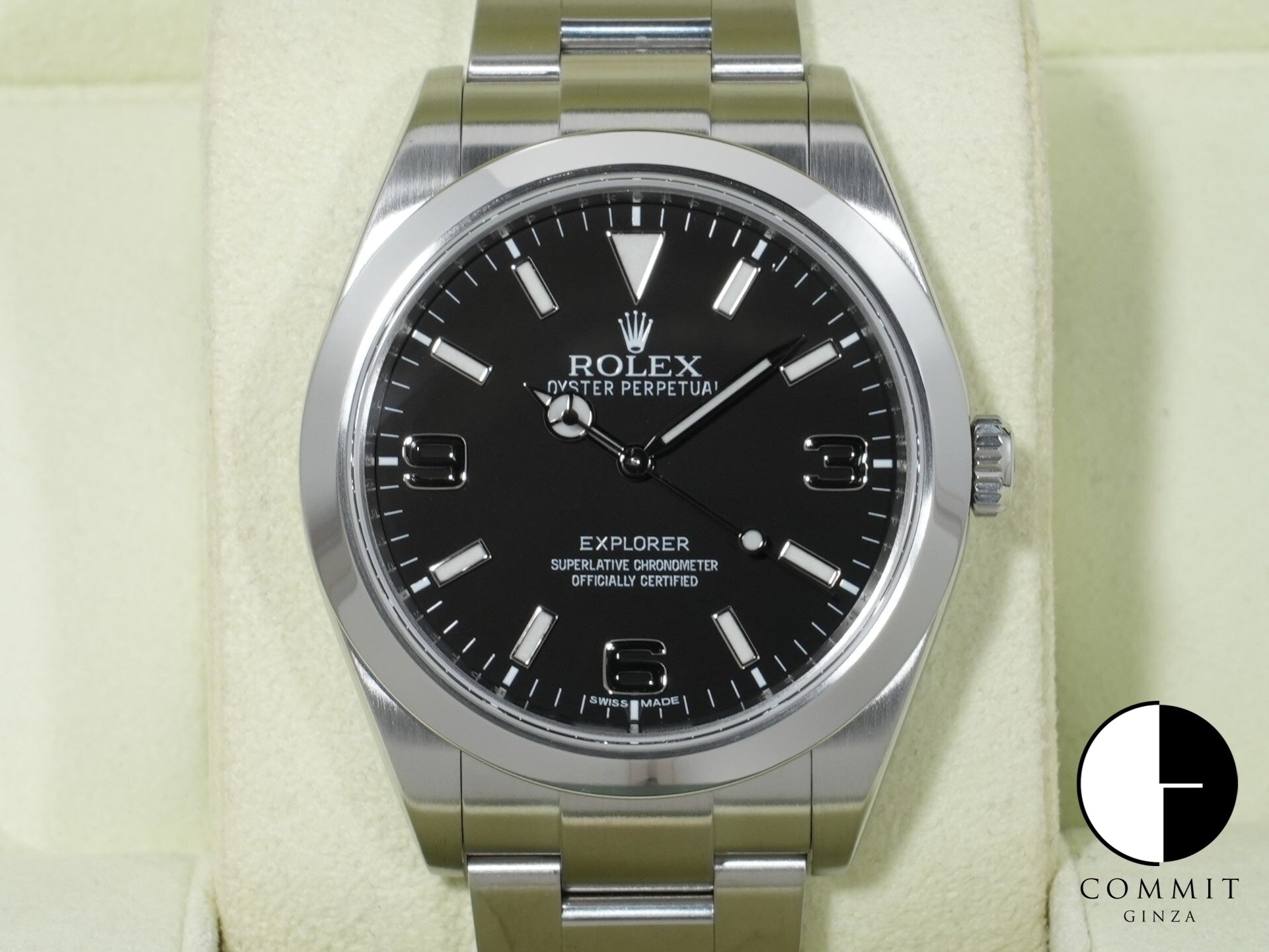 ロレックス エクスプローラーI 鏡面ブラックアウト Ref.214270 ステンレススチール ブラック文字盤 オイスターブレスレット 美品 gscpn3jc