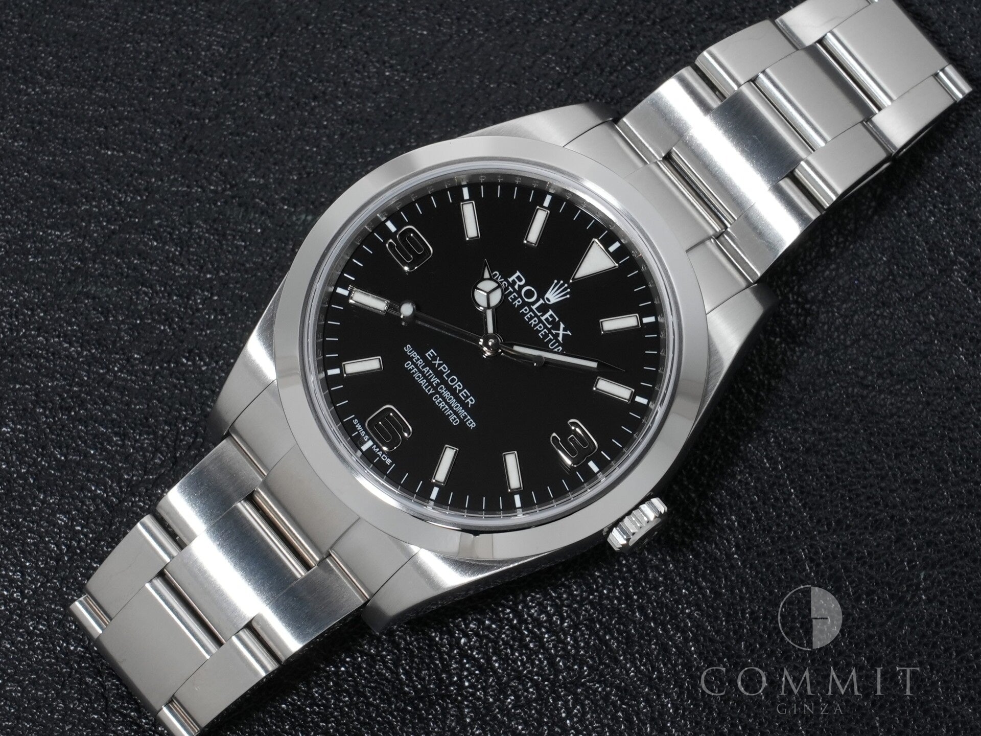 ロレックス エクスプローラーI 鏡面ブラックアウト Ref.214270 ステンレススチール ブラック文字盤 オイスターブレスレット 美品 gscpn3jc