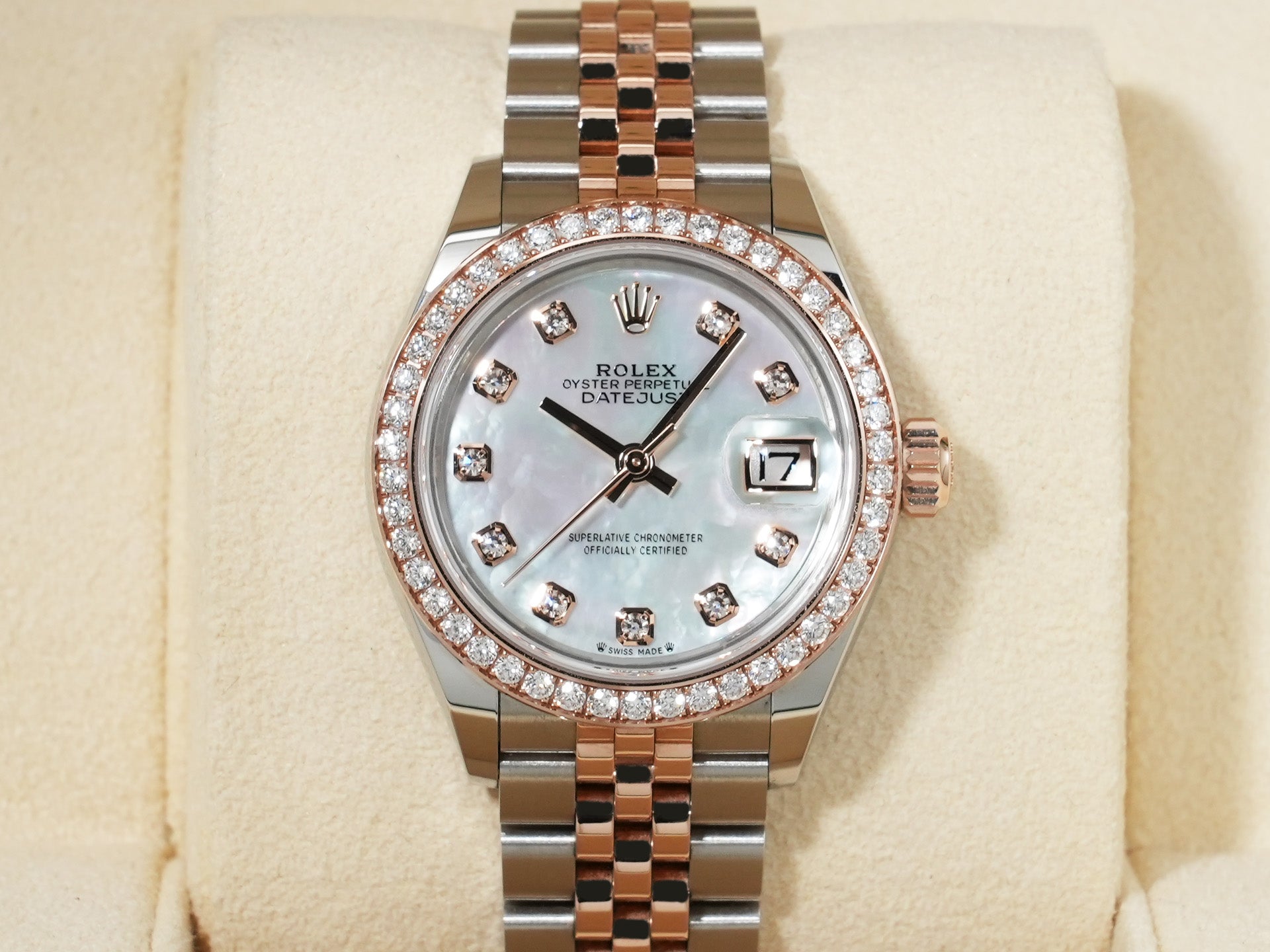 ロレックス デイトジャスト28 Ref.279381RBR ステンレススチールxエバーローズゴールド ホワイトシェルx10Pダイヤ文字盤 美中古 nnddb3uq
